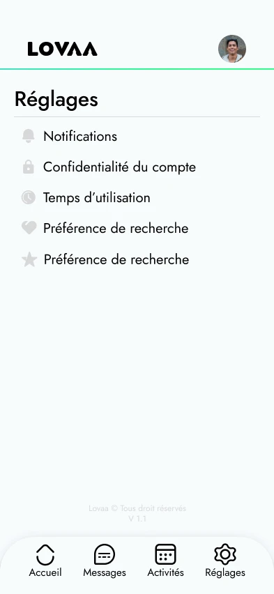 Écran Réglages
