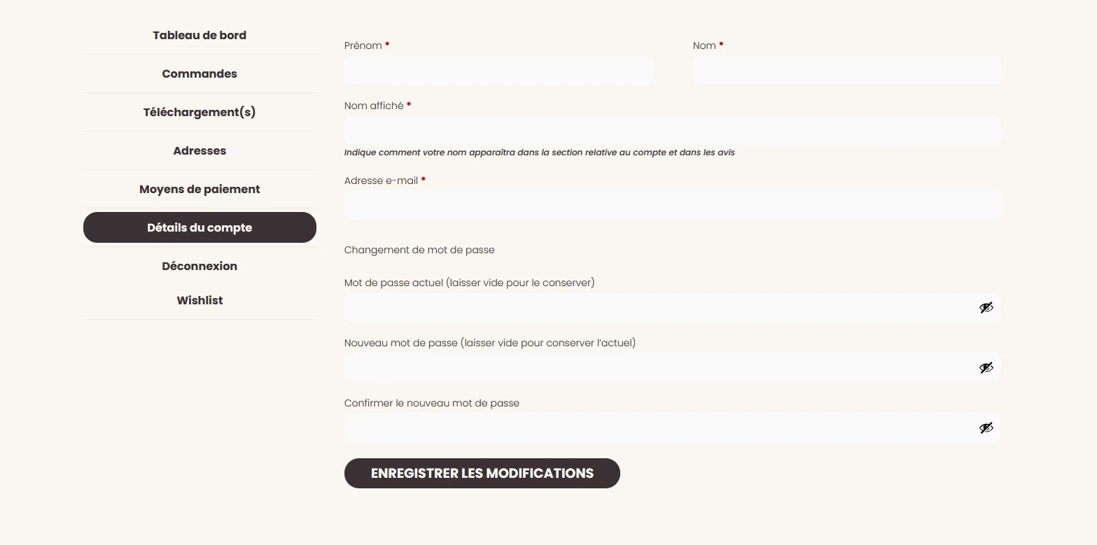 L’espace Mon compte de la boutique ODKorea