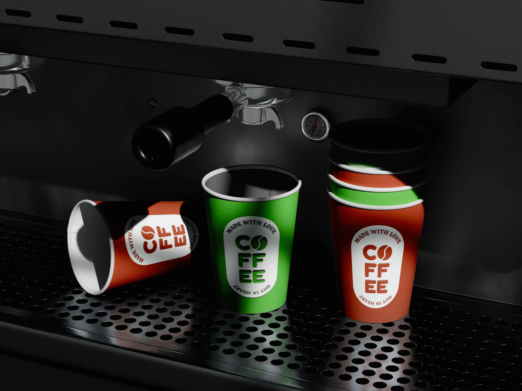 Gobelets COFFEE sur une machine à espresso